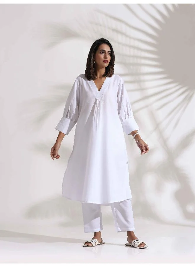 ترو برونز trueBrowns White Slub Kurta Set