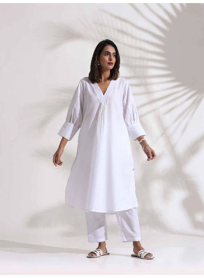 ترو برونز trueBrowns White Slub Kurta Set