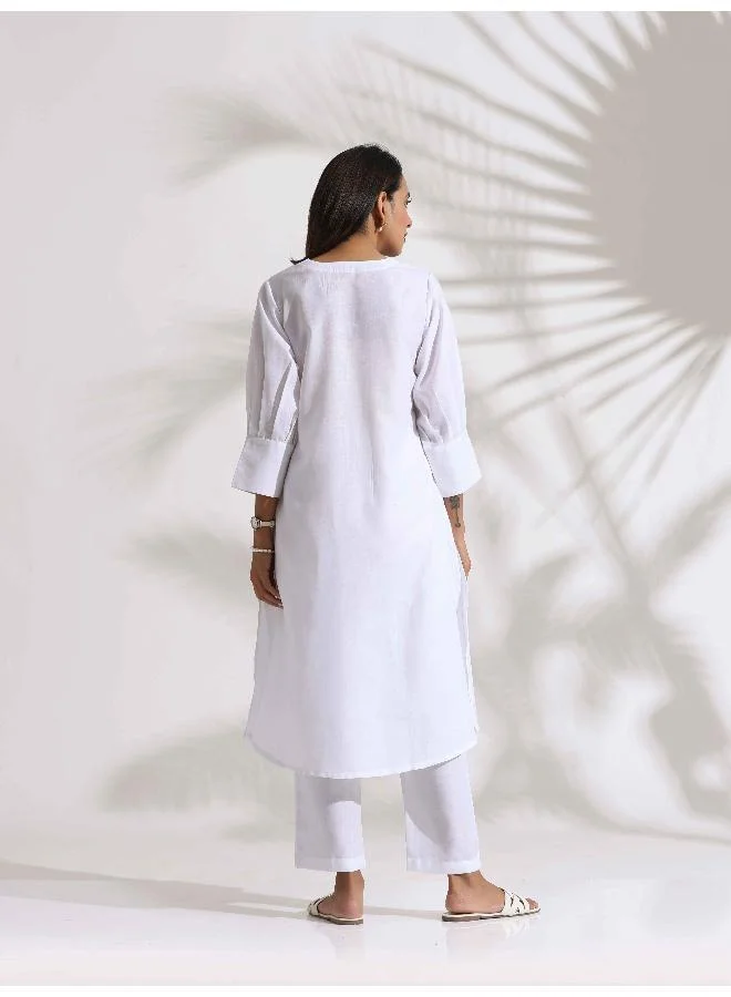 ترو برونز trueBrowns White Slub Kurta Set