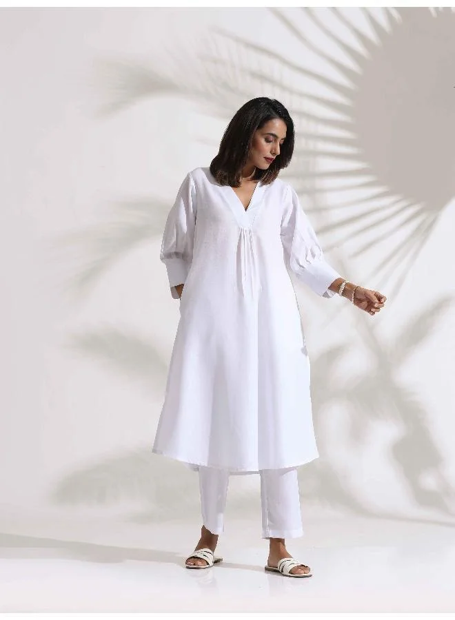 ترو برونز trueBrowns White Slub Kurta Set