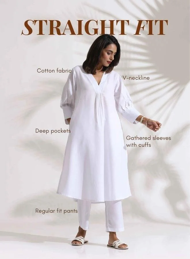ترو برونز trueBrowns White Slub Kurta Set