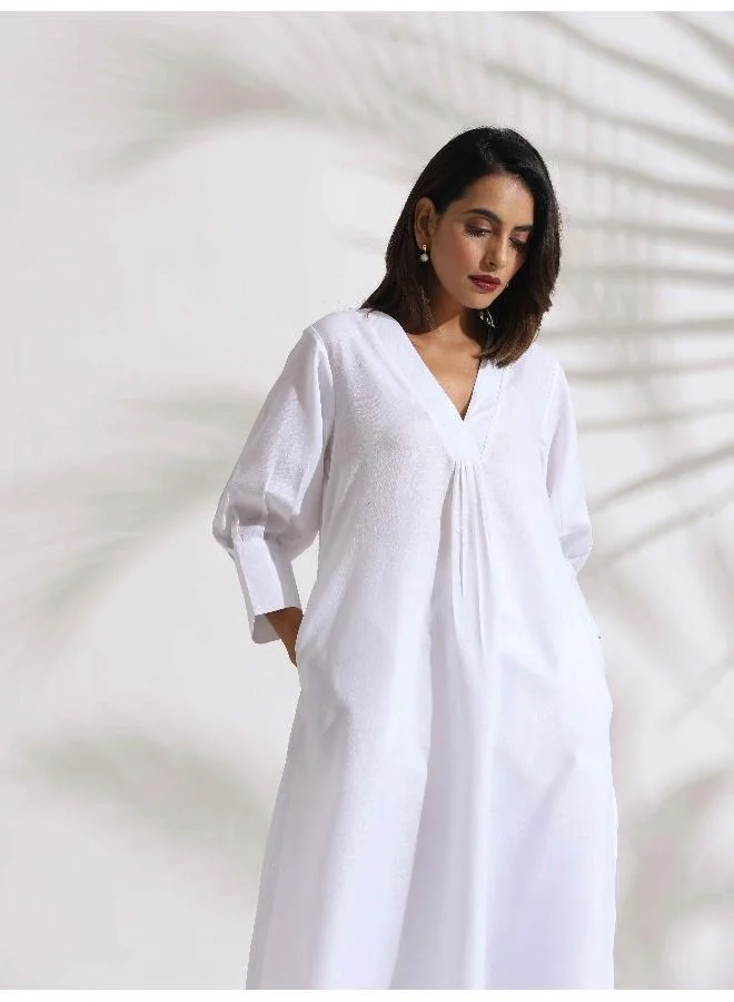 ترو برونز trueBrowns White Slub Kurta Set