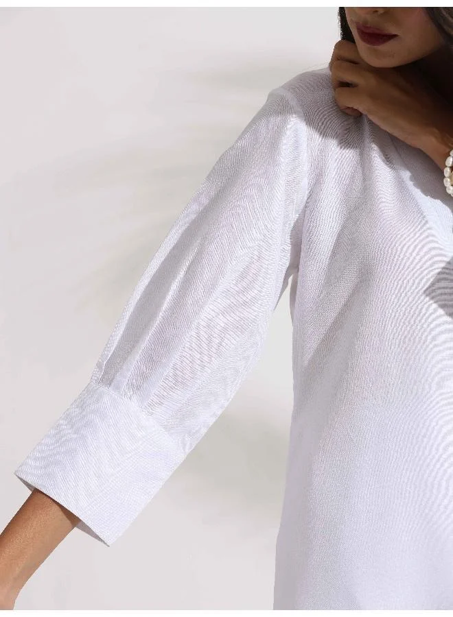 ترو برونز trueBrowns White Slub Kurta Set