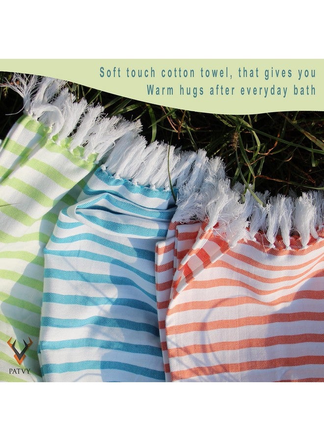 PATVY Bath Towels|Light Weight Turkish Style Stripe Bath Towels For Men Large Size Cotton|70X150Cm Quick Absorption &Faster Drying Bath Towel For Women|100% Cotton (Pack Of 2,Teal Blue&Green),140 TC - Image 5