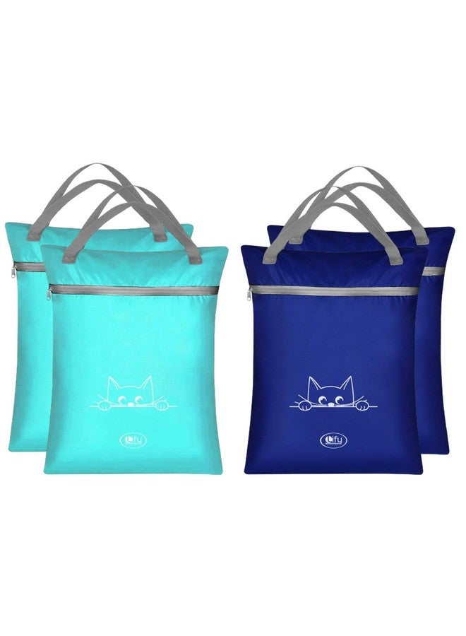 Lify Nylon 4Pcs Large (20 X 15 Inch) Travel Laundry Bag Water-Resistant Wet Dry Washable Dirty Clothes Drawstring Bathing Suit Workout (Aqua Blue (2Pcs) + Navy ) - Image 1
