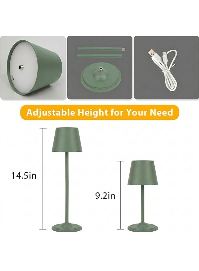zentora 2 Pack Cordless Table Lamp, Rechargeable Green Desk lamp 5000mAh Battery Operated Table Light 3 Color Diming Metal Shell Touch Lamps for Bedrooms Restaurant Bedroom Bars Party. (Green) - Image 2