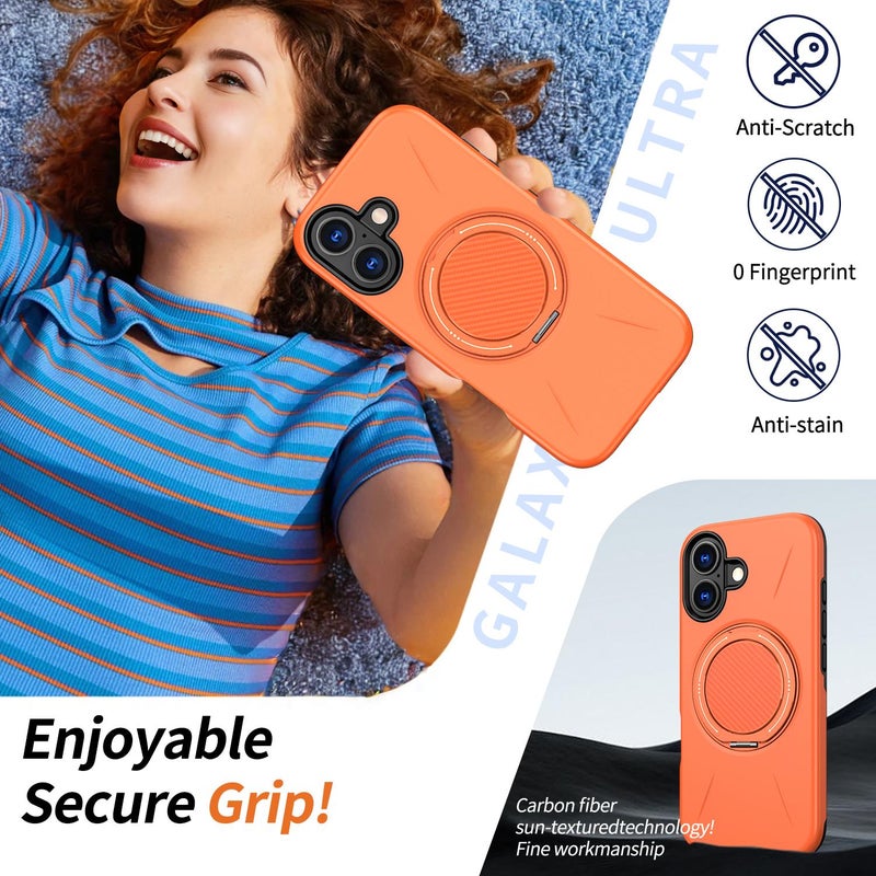 erorex For Iphone 17 Magnetic Magsafe Rotation Holder Pc Phone Case(Orange) - Image 3