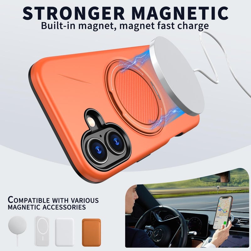 erorex For Iphone 17 Magnetic Magsafe Rotation Holder Pc Phone Case(Orange) - Image 2