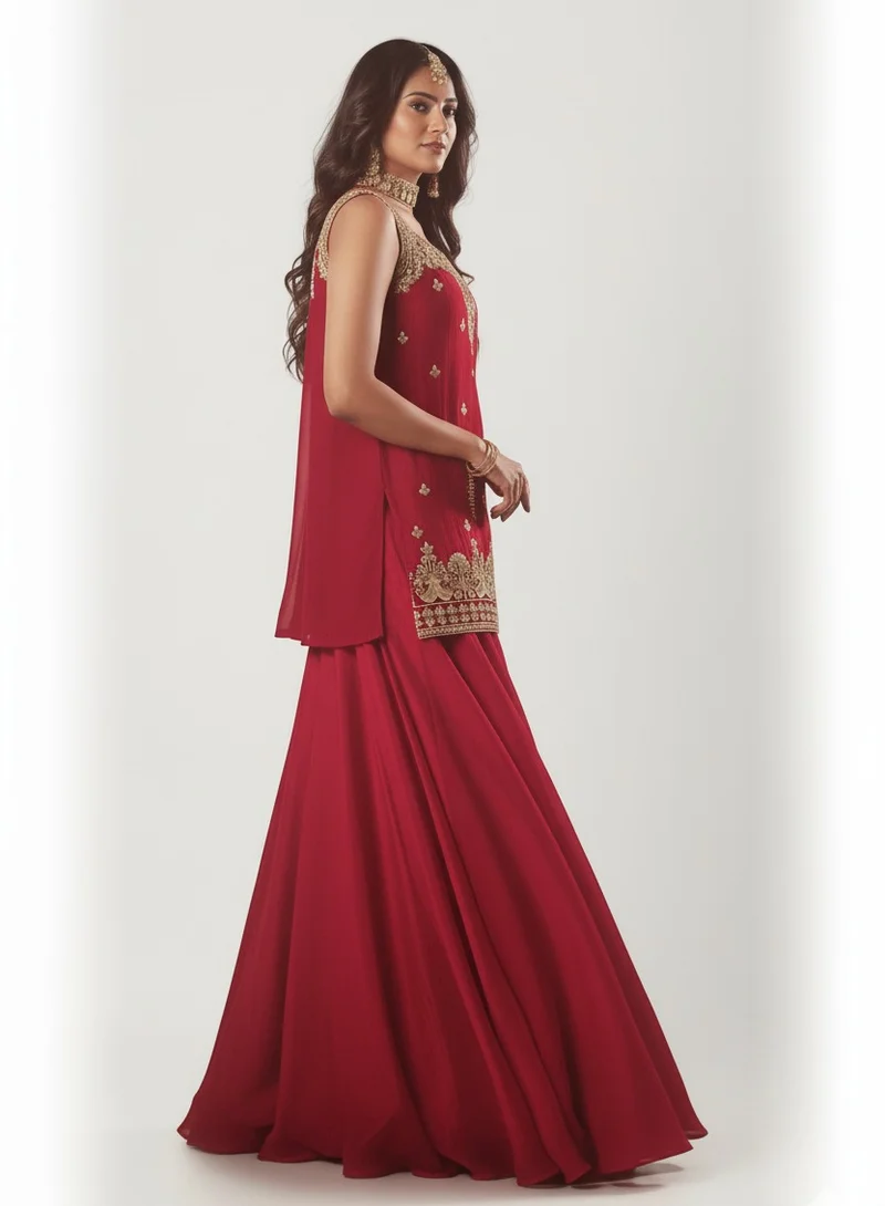 Lehar  Magenta Embroidered Kurta Sharara Set with Dupatta for Women | Best Price UAE