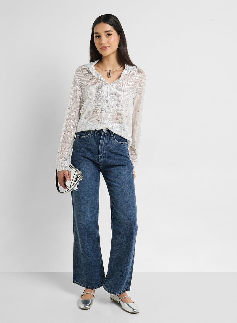 Ginger Sequin Embellished Button Down Shirt  - Image 4
