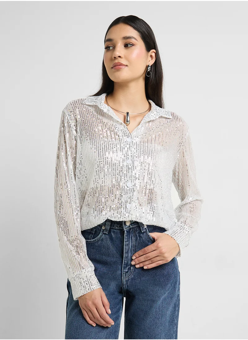 Ginger Sequin Embellished Button Down Shirt