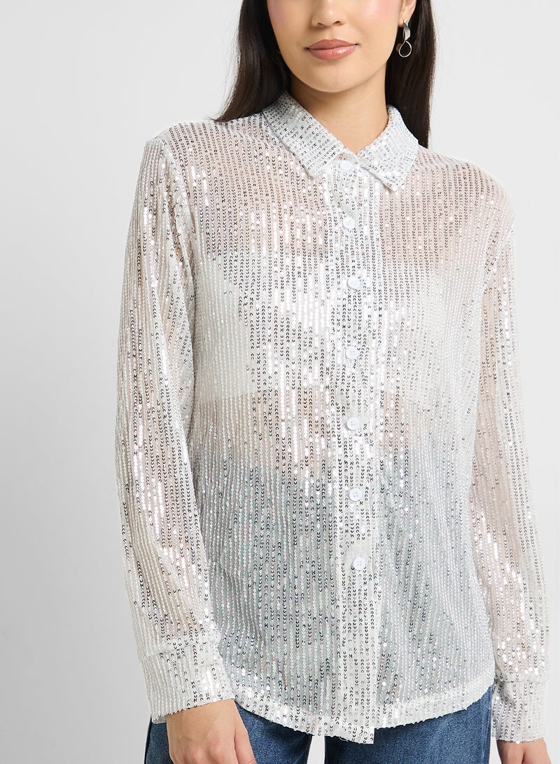 Ginger Sequin Embellished Button Down Shirt  - Image 3