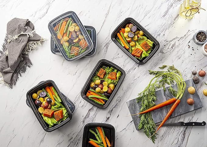 البيادر صحن  بلاستيك حراري مستطيل أسود-25 حبه- سعة 28 أونص مع غطاء شفاف - Image 4