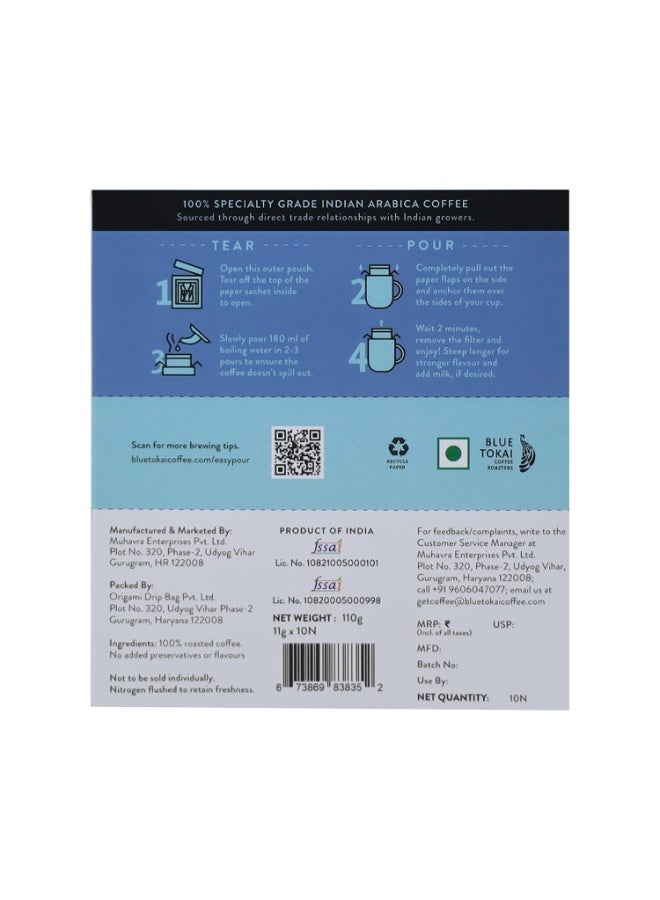 Blue Tokai Coffee Roasters Blue Tokai Easy Pour Coffee Drip Bags, Light to Dark Roast, 10 Sachets, 100% Arabica, 110g - Image 3