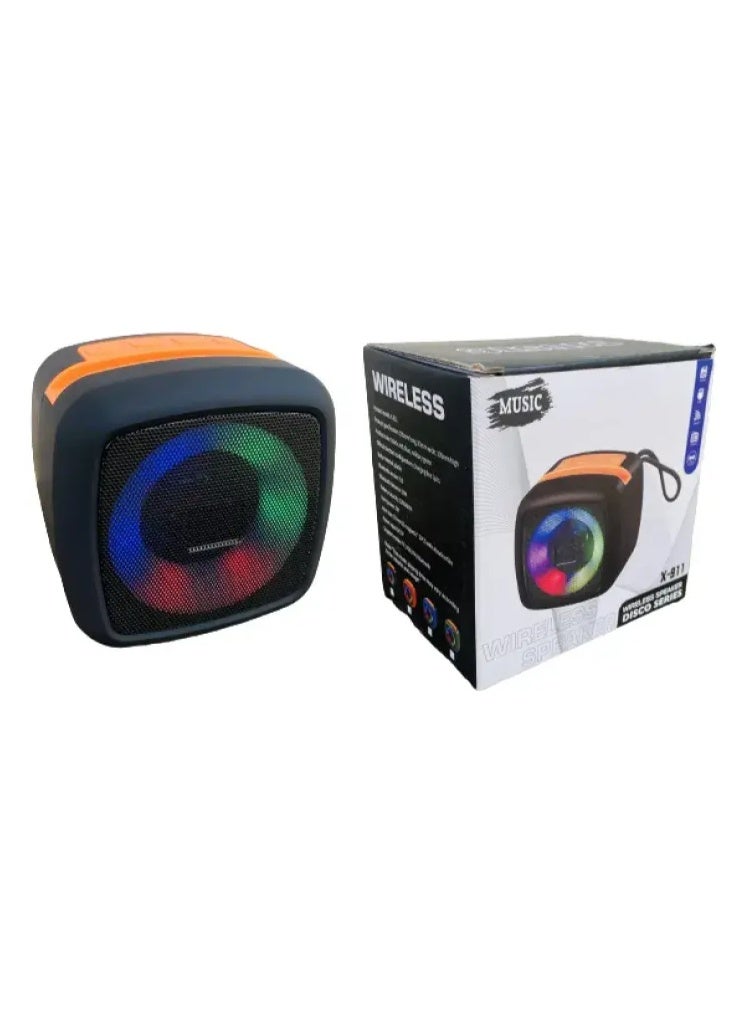 ميوزك سماعة بلوتوث محمولة مع أضواء LED، تدعم USB وبطاقة Micro SD، أسود - Image 4