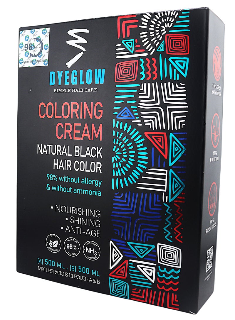DYEGLOW Natural Black Hair Color, Coloring Cream, Nourishing, Shining, Anti-Age, Ammonia-Free, 98% Without Allergy, 500*2 ML - Image 3