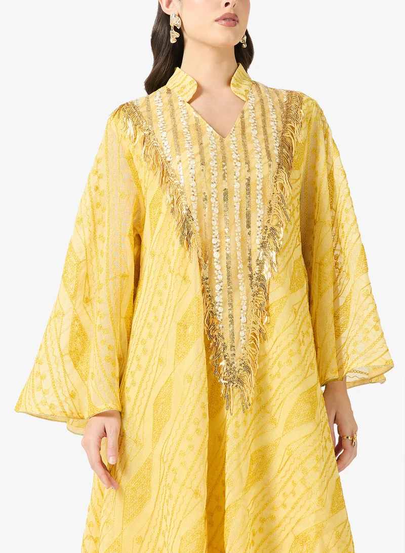 Khizana  Embellished Jalabiya With Flared Sleeves for Women | Best Price UAE