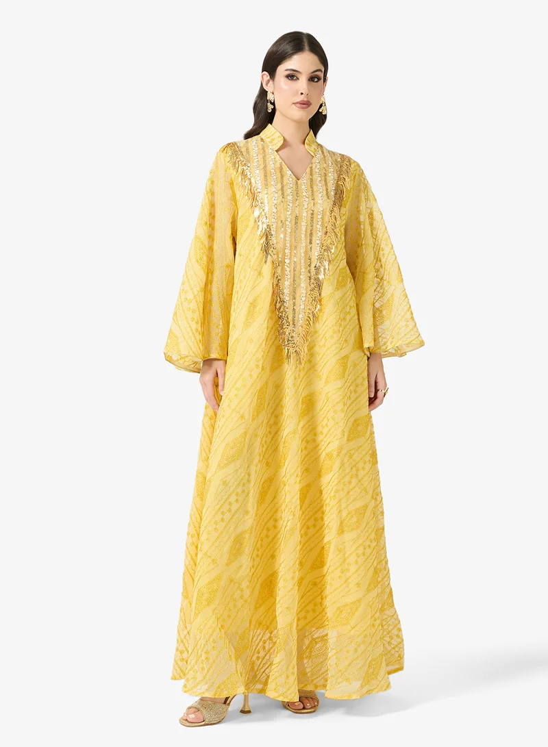 Khizana Embellished Jalabiya With Flared Sleeves