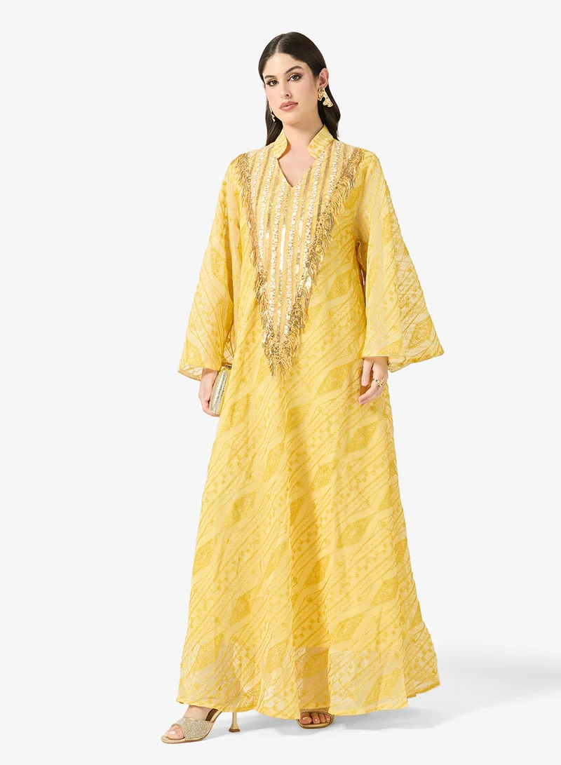 Khizana  Embellished Jalabiya With Flared Sleeves for Women | Best Price UAE
