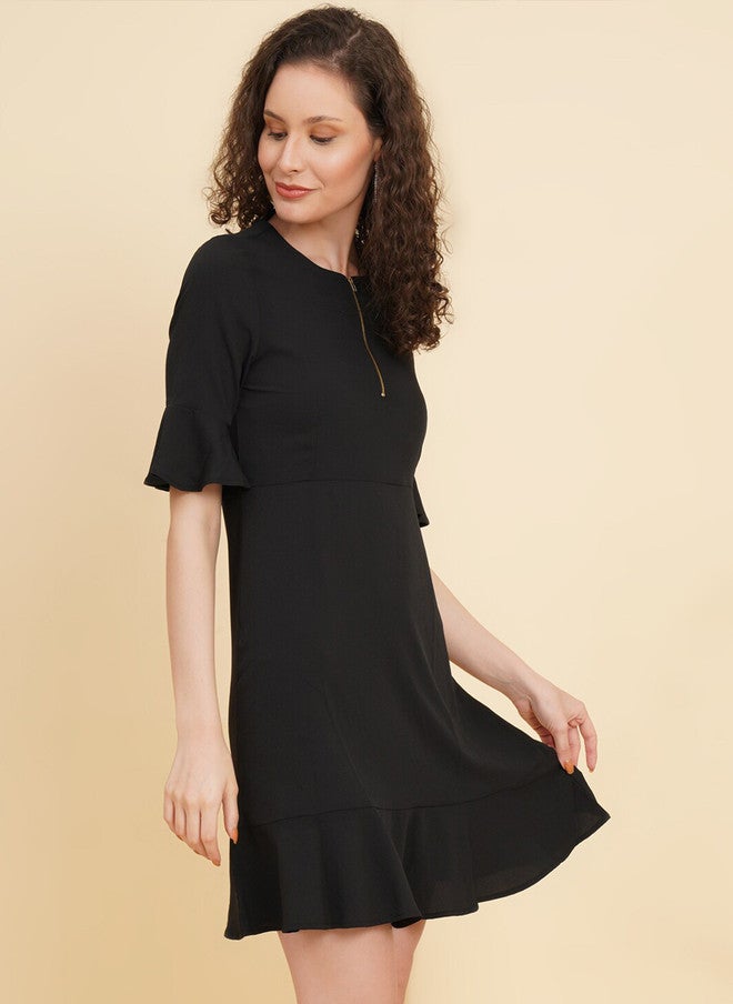RAASSIO Black A-Line Dress for Women - Image 3