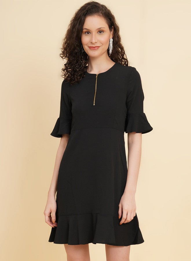 RAASSIO Black A-Line Dress for Women - Image 1