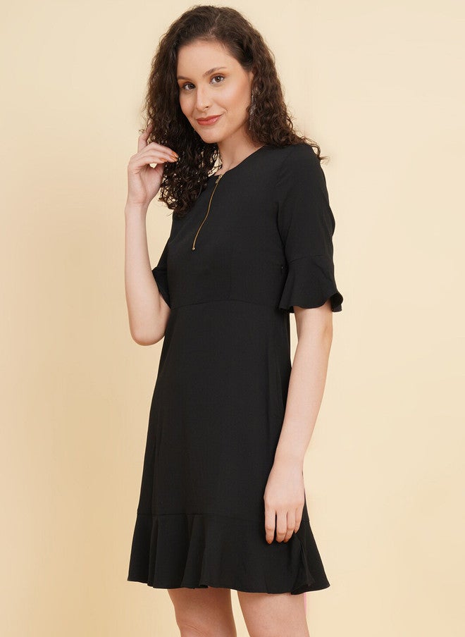 RAASSIO Black A-Line Dress for Women - Image 4
