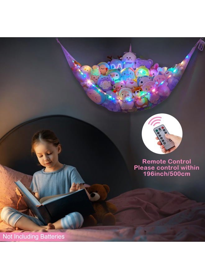 Basumee Stuffed Animals Net or Hammock with LED Light Hanging Toy Net Hammock for Stuffed Animals Storage Stuff Animals Hammocks for Nursery Kids Room with Remote Control, 8 Kinds of Lights(Pack of 1) - Image 4