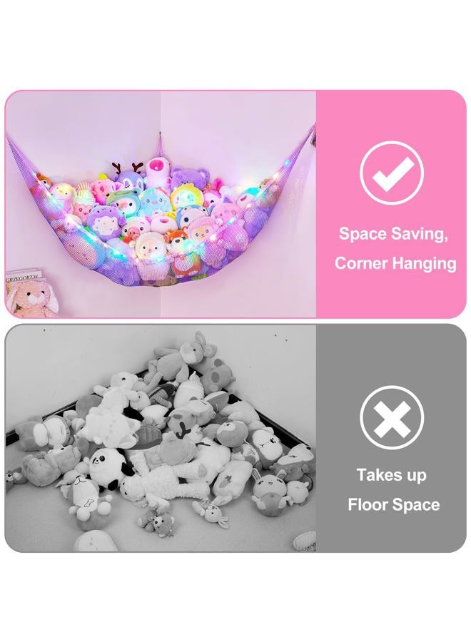 Basumee Stuffed Animals Net or Hammock with LED Light Hanging Toy Net Hammock for Stuffed Animals Storage Stuff Animals Hammocks for Nursery Kids Room with Remote Control, 8 Kinds of Lights(Pack of 1) - Image 3