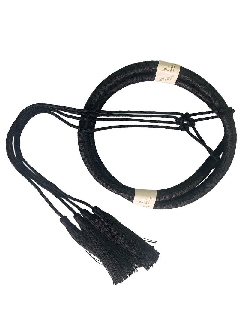 Loquat Arabian Head Hoop For Man Wool Headband With Tassels And Woven Flower Black 
