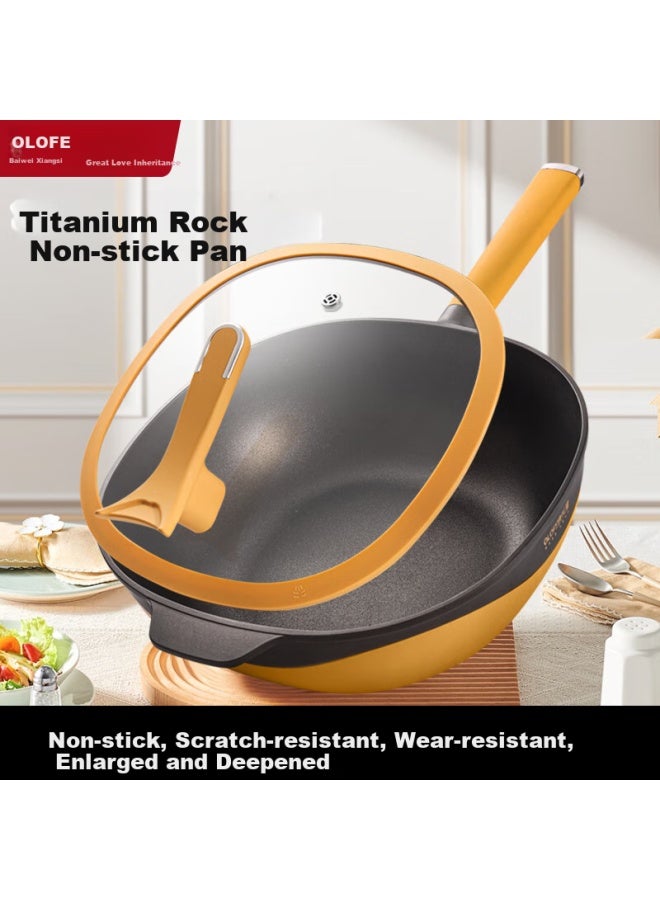 Olofe Non-stick Square Stir-fry Pan With Micro-pressure Home Titanium Extreme Rock Cast Non-stick Frying Pan 32cm Frying Pan With Steamer - Image 2