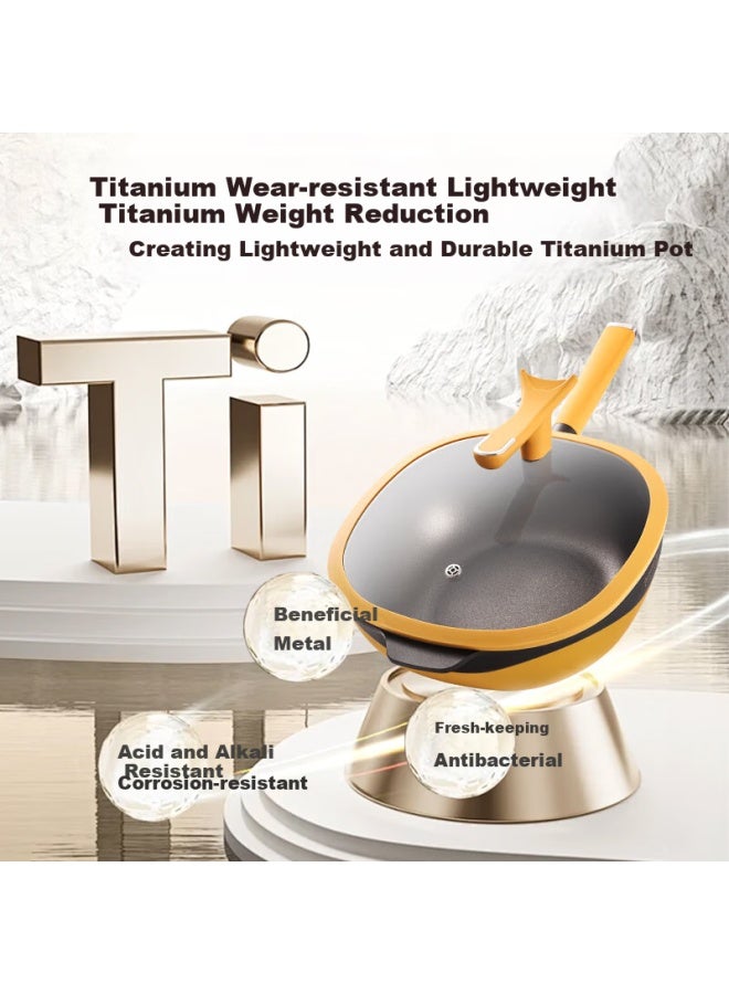 Olofe Non-stick Square Stir-fry Pan With Micro-pressure Home Titanium Extreme Rock Cast Non-stick Frying Pan 32cm Frying Pan With Steamer - Image 3