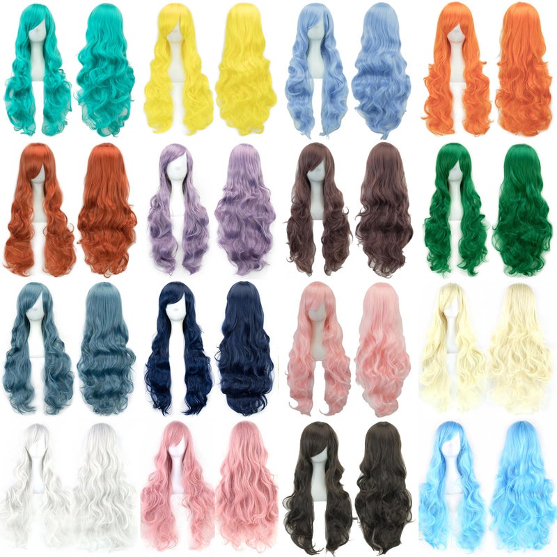 IMISSU 80cm Long Curly Natural Hair Cosplay Wig with Bangs Colorful Halloween Costume Party Wigs for Women (Bright Pink) - Image 4