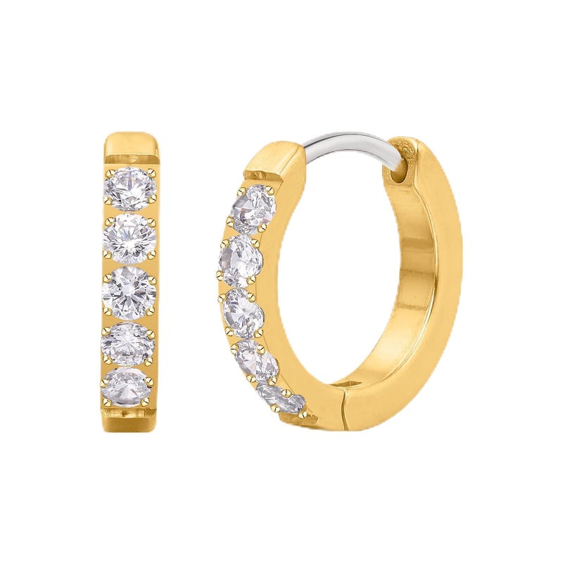 Limerencia G23 Pure Titanium Huggie Hoop Earrings, Hypoallergenic Cartilage Huggie Hoops Small Cubic Zirconia Cuff Earrings Mini Piercing Jewelry for Women Sensitive Ears(Gold 8mm) - Image 1