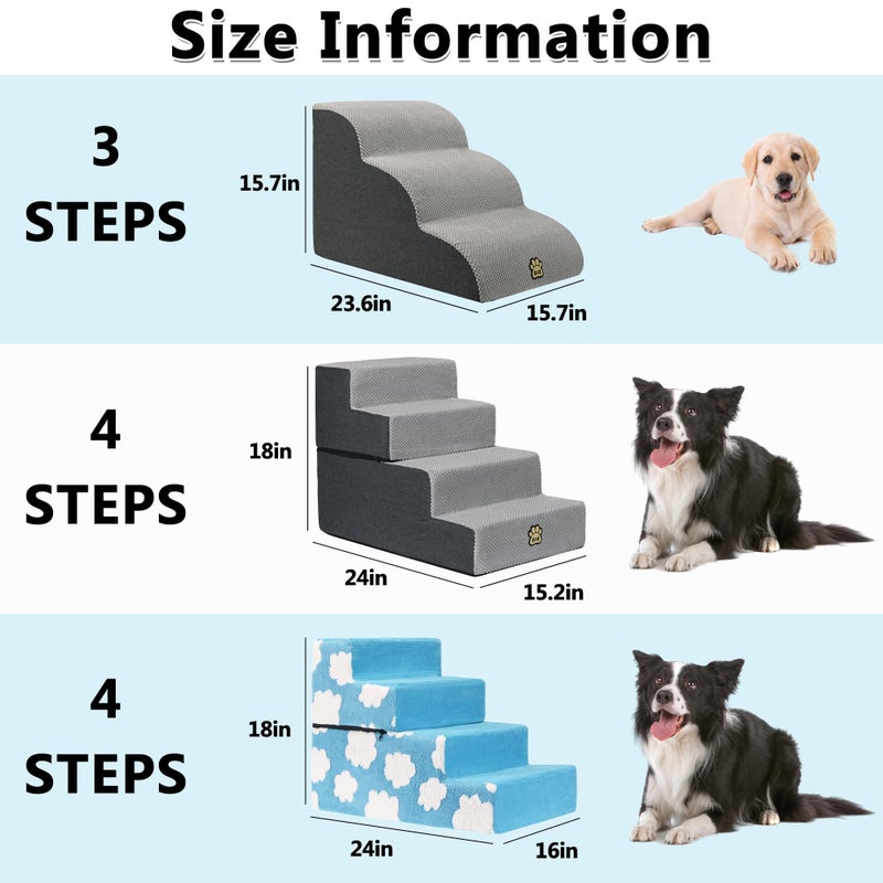 OYLZ Dog Stairs Pets Steps 4 Gray Pet Ladder for Sofa Couch and Bed Made of High Density Sponge Stairs with Removable Washable Cover Non-Slip Base 18" H - Image 3