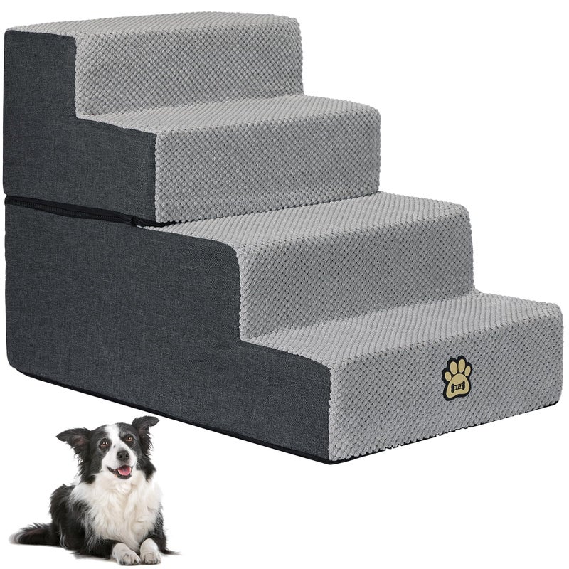 OYLZ Dog Stairs Pets Steps 4 Gray Pet Ladder for Sofa Couch and Bed Made of High Density Sponge Stairs with Removable Washable Cover Non-Slip Base 18" H - Image 1