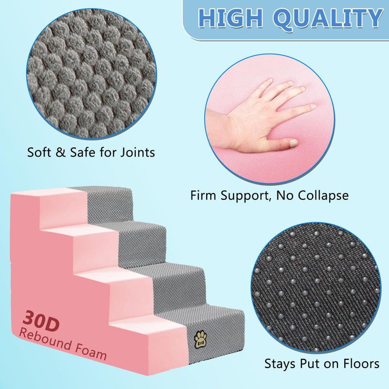 OYLZ Dog Stairs Pets Steps 4 Gray Pet Ladder for Sofa Couch and Bed Made of High Density Sponge Stairs with Removable Washable Cover Non-Slip Base 18" H - Image 4