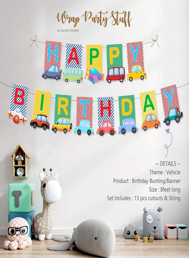 Suruchi Strokes Vehicle Birthday Decoration | Transport Theme Banner Bunting for Kids Car Theme Birthday Party - Image 1