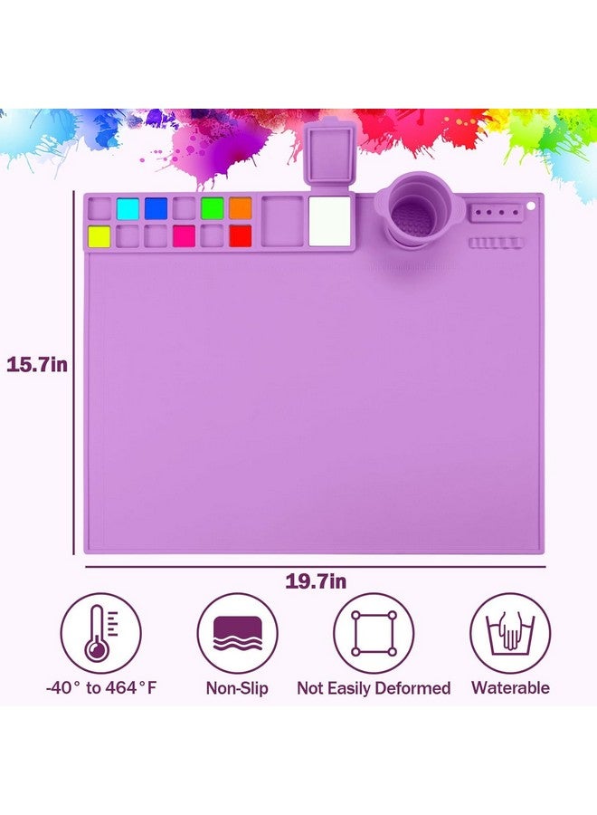 BeFunky Silicone Art Mat with Cup, Painting Mat for Crafts, Artist Mat with Brush Holders for Kids Gift, Clay, DIY Creations and Play Doh (Purple) - Image 3