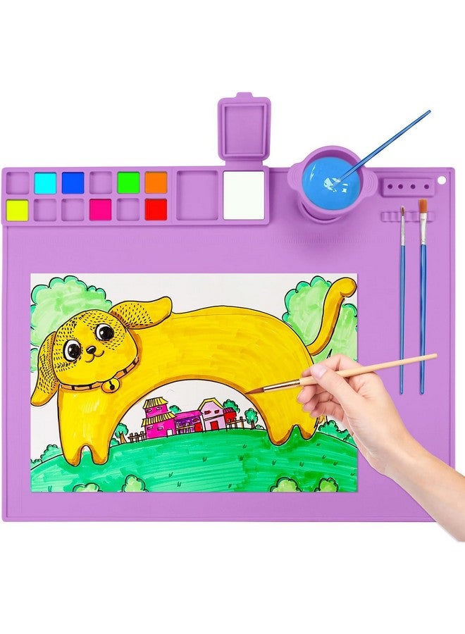 BeFunky Silicone Art Mat with Cup, Painting Mat for Crafts, Artist Mat with Brush Holders for Kids Gift, Clay, DIY Creations and Play Doh (Purple) - Image 1