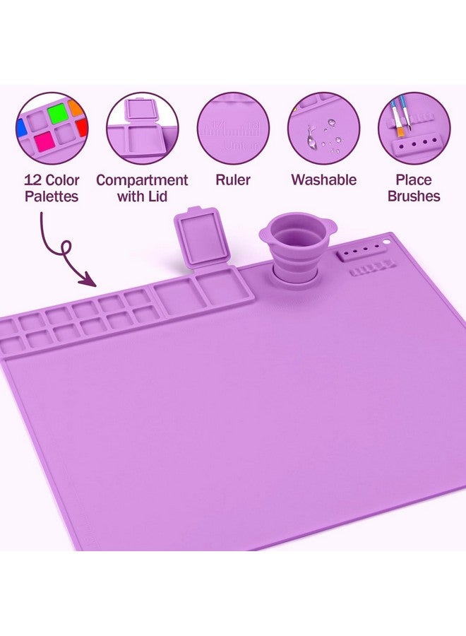 BeFunky Silicone Art Mat with Cup, Painting Mat for Crafts, Artist Mat with Brush Holders for Kids Gift, Clay, DIY Creations and Play Doh (Purple) - Image 2