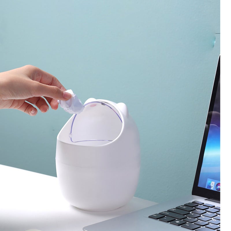 Mini Desktop Trash Can: White Compact Size Saves Space - Cute Decorative Appearance Large Opening With Flippable Lid For Bedside Table, Desk, Coffee Table - Image 3