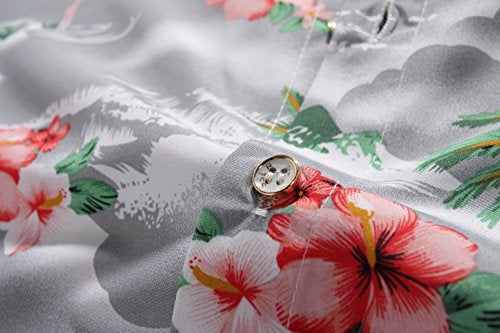 SSLR Mens Hawaiian Shirt Flamingos Casual Short Sleeve Button Down Shirts Aloha Shirt (Medium, Light Grey) - Image 5