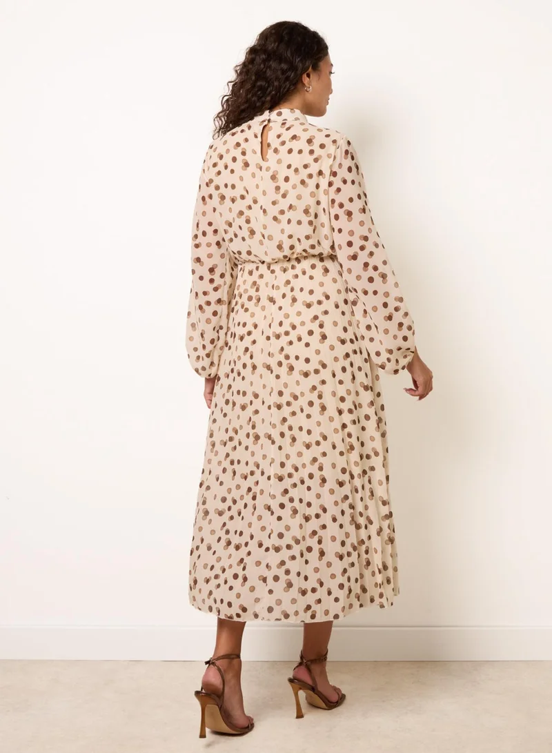 بلو فانيلا Shadow Polka Dot High Neck Pleated Dress