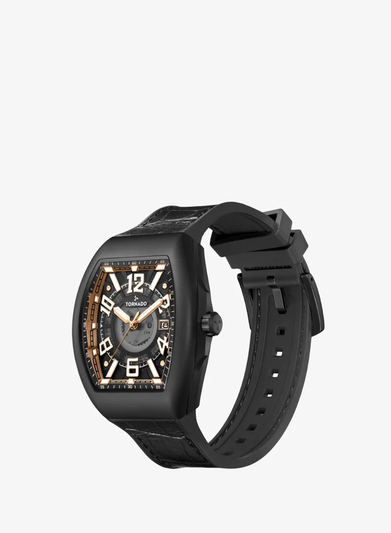 Tornado Men's Leather Analog Display Watch T25001-BLBB - 44mm