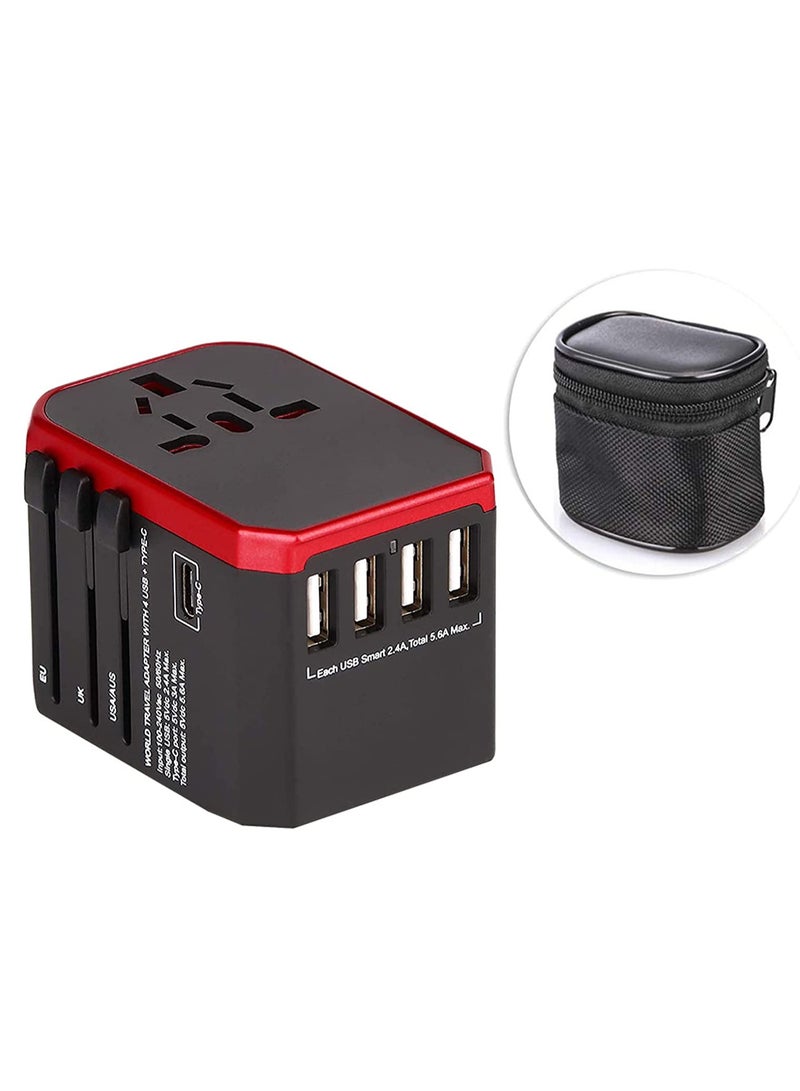 Worldwide Universal Travel Power Adapter, 1500w Multifunctional International Power Converter with 5.6A Power and 3.0A USB Type-C , Child Safety Door, Global Ac Outlet, For Travel To Asia, Europe, A - Image 1