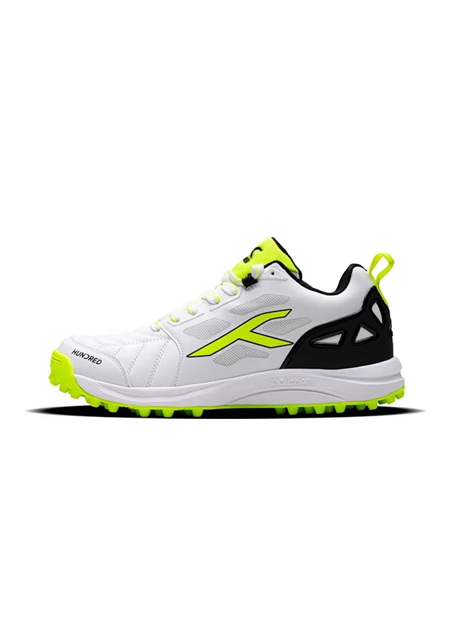 HUNDRED Terrafield Cricket Shoes | Terraspike Rubber Studs | Embedded Support Plate For Stability | Lightweight & Durable | Ideal For Turf, Ground & Hard Surfaces (White/Lime/Black ; Uk 7)