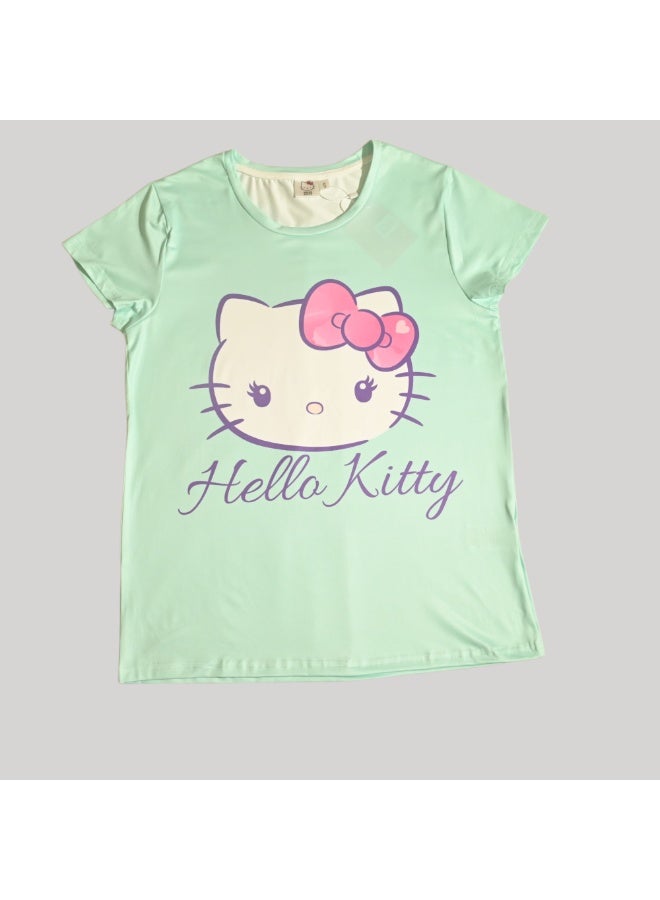 هالو كيتي طقم بيجامة نسائي بأكمام قصيرة من هالو كيتي، بوليستر حريري - Image 3