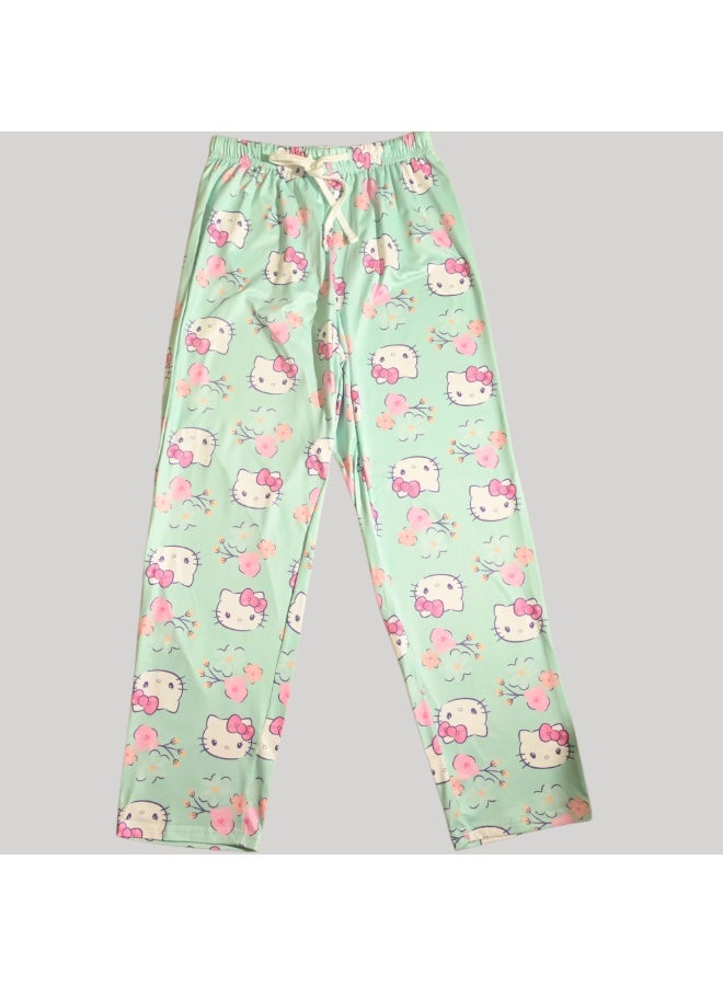 هالو كيتي طقم بيجامة نسائي بأكمام قصيرة من هالو كيتي، بوليستر حريري - Image 4