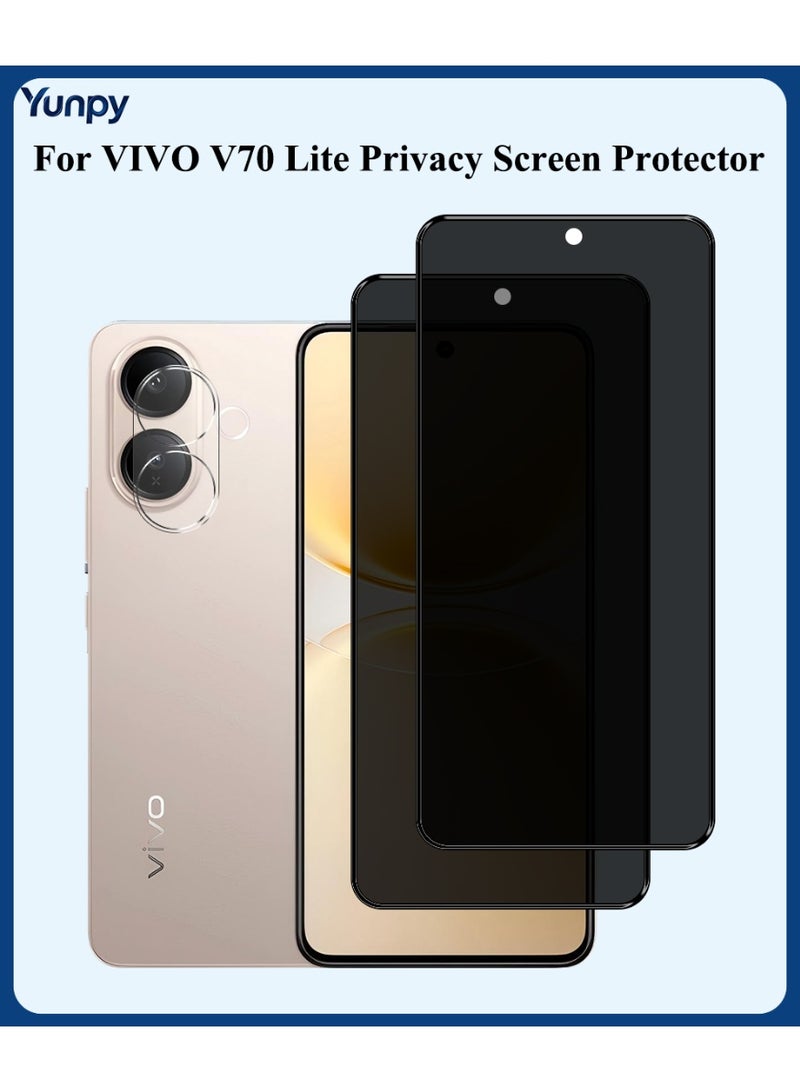 Yunpy [2+1 Packs] for VIVO V70 Lite Privacy Tempered Glass Screen Protector with Camera Lens Film, Including 2 Pack Front Privacy Glass and 1 Pack Camera Lens Film, 9H Hardness HD Clear Anti-Scratch Anti-Fingerprint Bubble-Free Case Friendly Screen Protector - Image 1