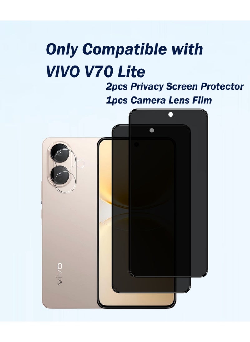 Yunpy [2+1 Packs] for VIVO V70 Lite Privacy Tempered Glass Screen Protector with Camera Lens Film, Including 2 Pack Front Privacy Glass and 1 Pack Camera Lens Film, 9H Hardness HD Clear Anti-Scratch Anti-Fingerprint Bubble-Free Case Friendly Screen Protector - Image 2